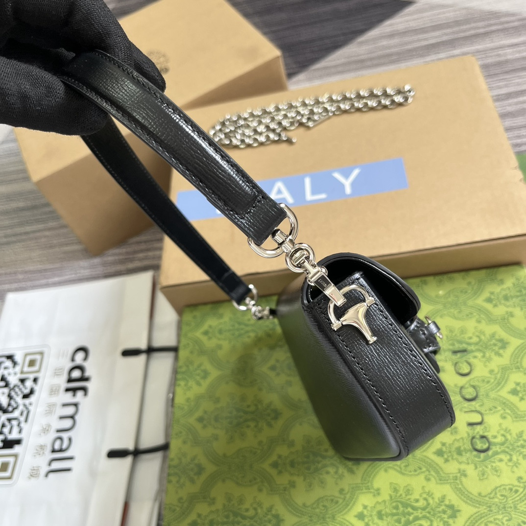 GUCCI HORSEBIT 1955 MINI SHOULDER BAG BLACK 7.7"W x 5-3.1"H x 2.4-1.2"D