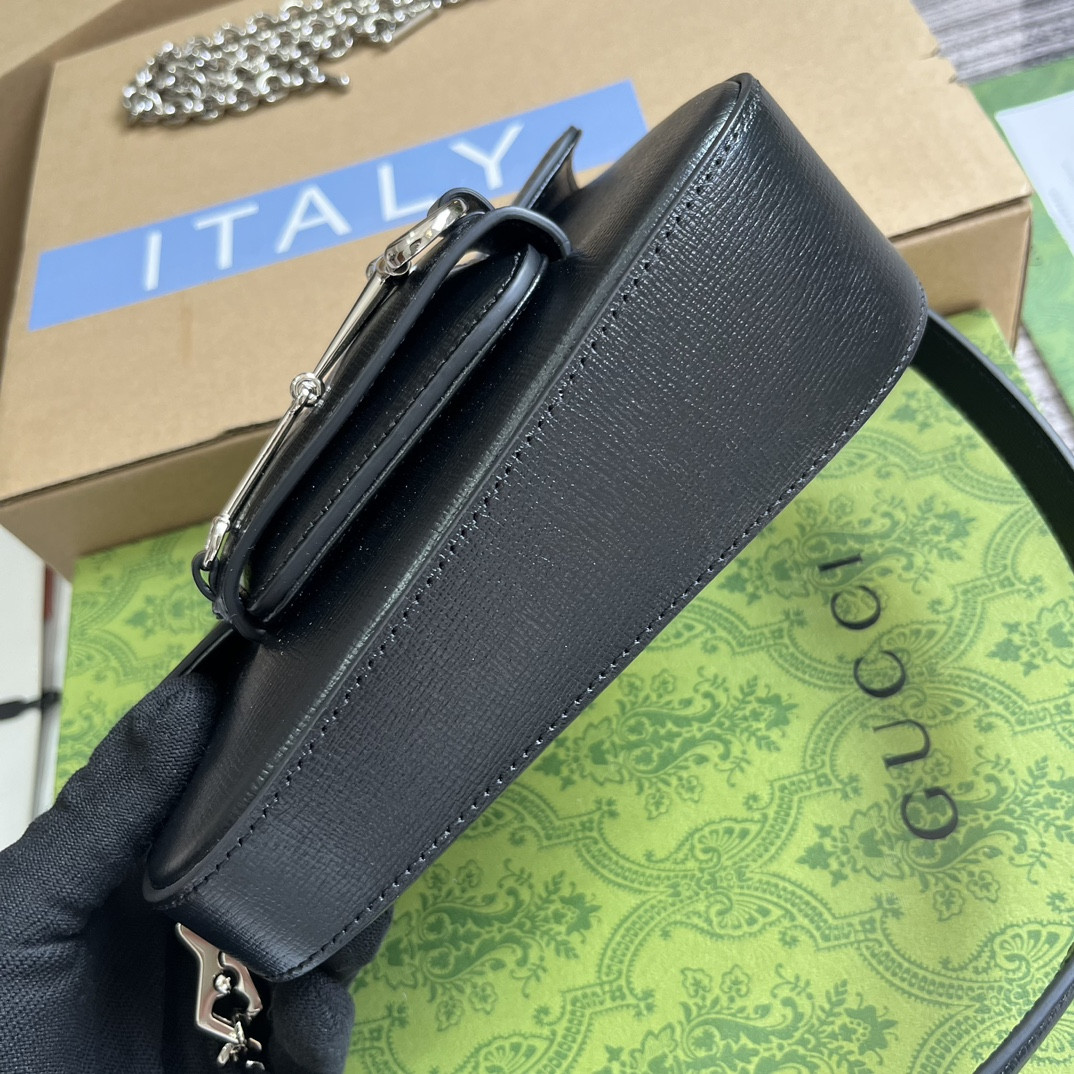 GUCCI HORSEBIT 1955 MINI SHOULDER BAG BLACK 7.7"W x 5-3.1"H x 2.4-1.2"D