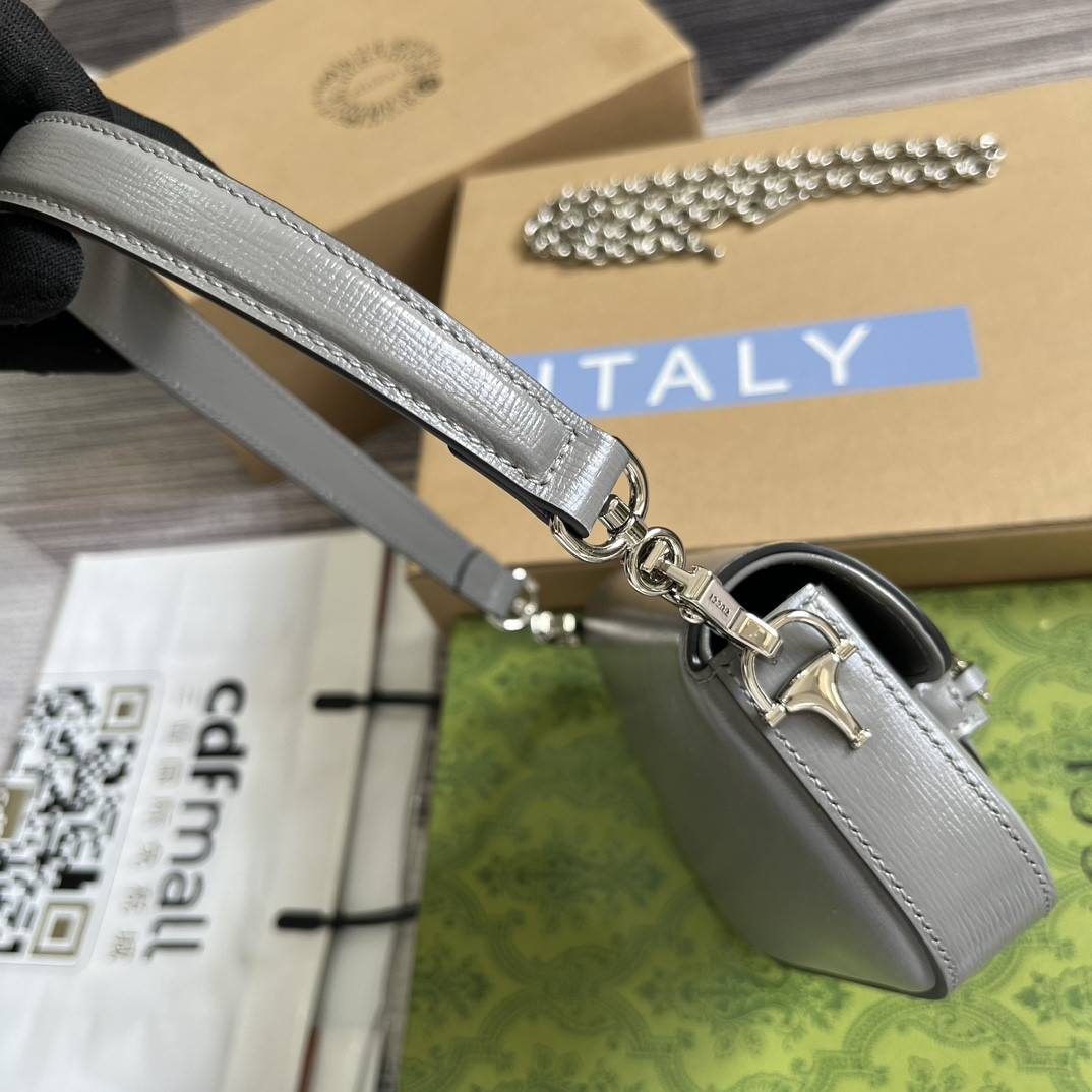 GUCCI HORSEBIT 1955 MINI SHOULDER BAG GRAY 7.7"W x 5-3.1"H x 2.4-1.2"D