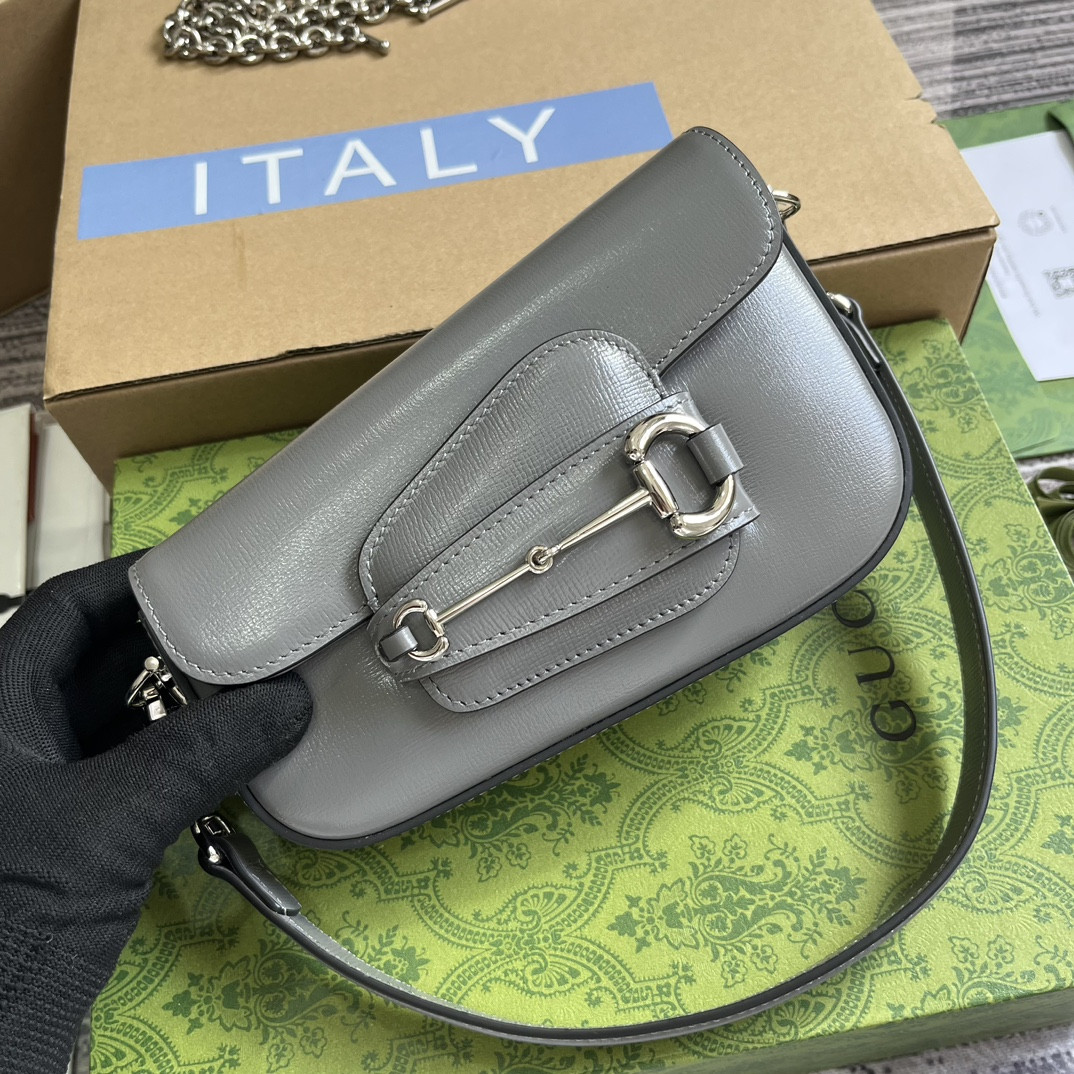 GUCCI HORSEBIT 1955 MINI SHOULDER BAG GRAY 7.7"W x 5-3.1"H x 2.4-1.2"D