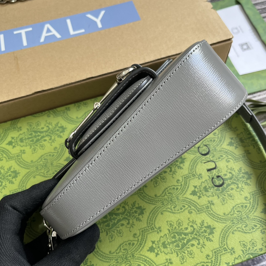 GUCCI HORSEBIT 1955 MINI SHOULDER BAG GRAY 7.7"W x 5-3.1"H x 2.4-1.2"D