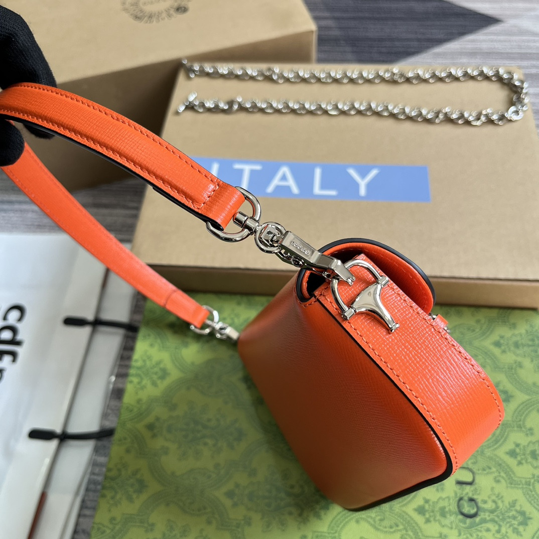 GUCCI HORSEBIT 1955 MINI SHOULDER BAG ORANGE 7.7"W x 5-3.1"H x 2.4-1.2"D