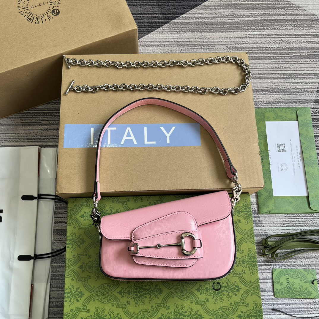 GUCCI HORSEBIT 1955 MINI SHOULDER BAG PINK 7.7"W x 5-3.1"H x 2.4-1.2"D