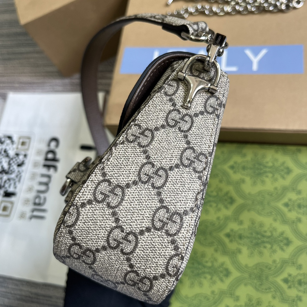 GUCCI HORSEBIT 1955 MINI SHOULDER BAG Beige and ebony 7.7"W x 5-3.1"H x 2.4-1.2"D