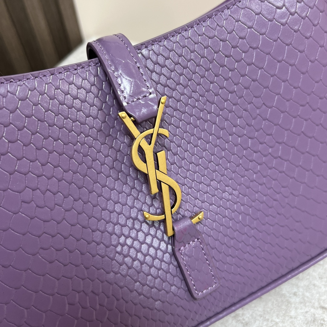 YSL LE 5 À 7 IN CROCODILE-EMBOSSED LEATHER purple 9 X 6.3 X 2.5 INCHES