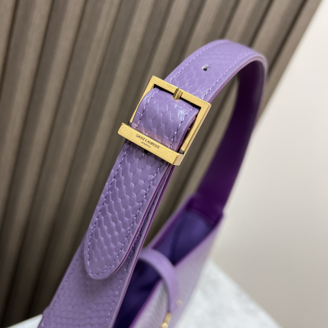 YSL LE 5 À 7 IN CROCODILE-EMBOSSED LEATHER purple 9 X 6.3 X 2.5 INCHES