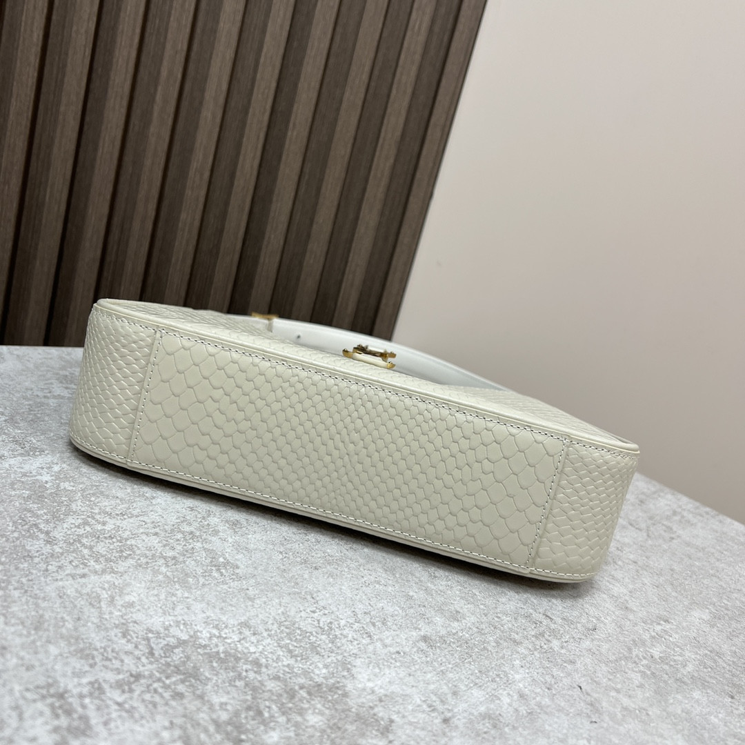 YSL LE 5 À 7 IN CROCODILE-EMBOSSED LEATHER white 9 X 6.3 X 2.5 INCHES