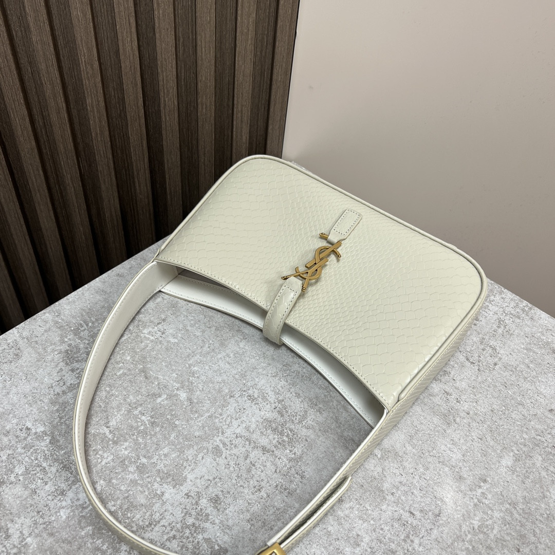 YSL LE 5 À 7 IN CROCODILE-EMBOSSED LEATHER white 9 X 6.3 X 2.5 INCHES