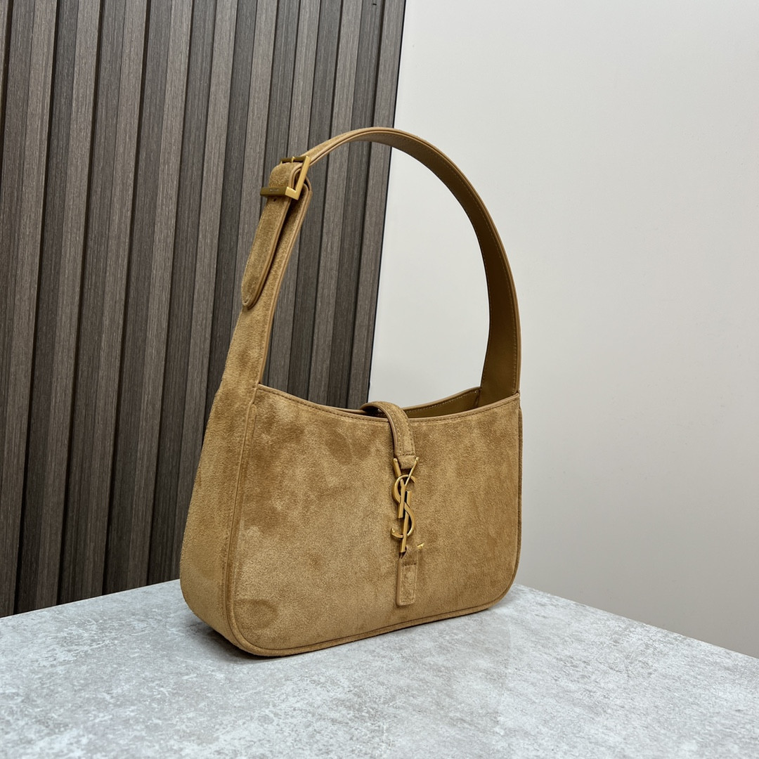 YSL LE 5 À 7 IN SUEDE BROWN 9 X 6.3 X 2.5 INCHES