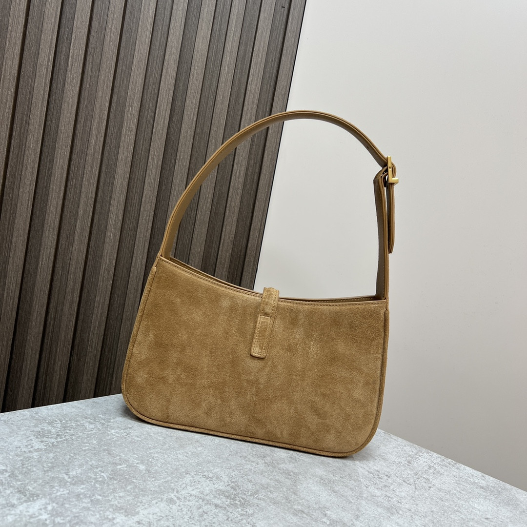 YSL LE 5 À 7 IN SUEDE BROWN 9 X 6.3 X 2.5 INCHES