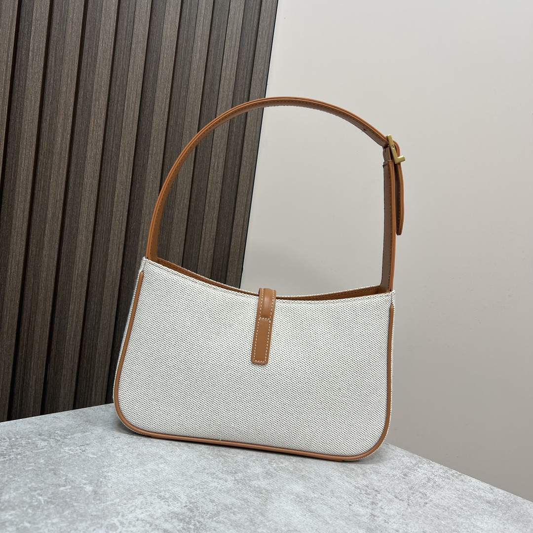 YSL LE 5 À 7 IN CANVAS AND LEATHER GREGE AND BRICK 9 X 6.3 X 2.5 INCHES