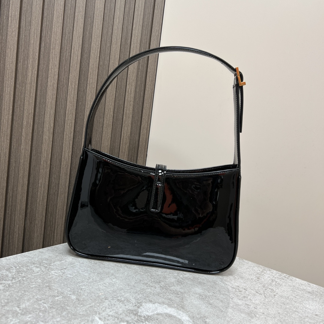 YSL LE 5 À 7 IN SHINY LEATHER BLACK 9 X 6.3 X 2.5 INCHES