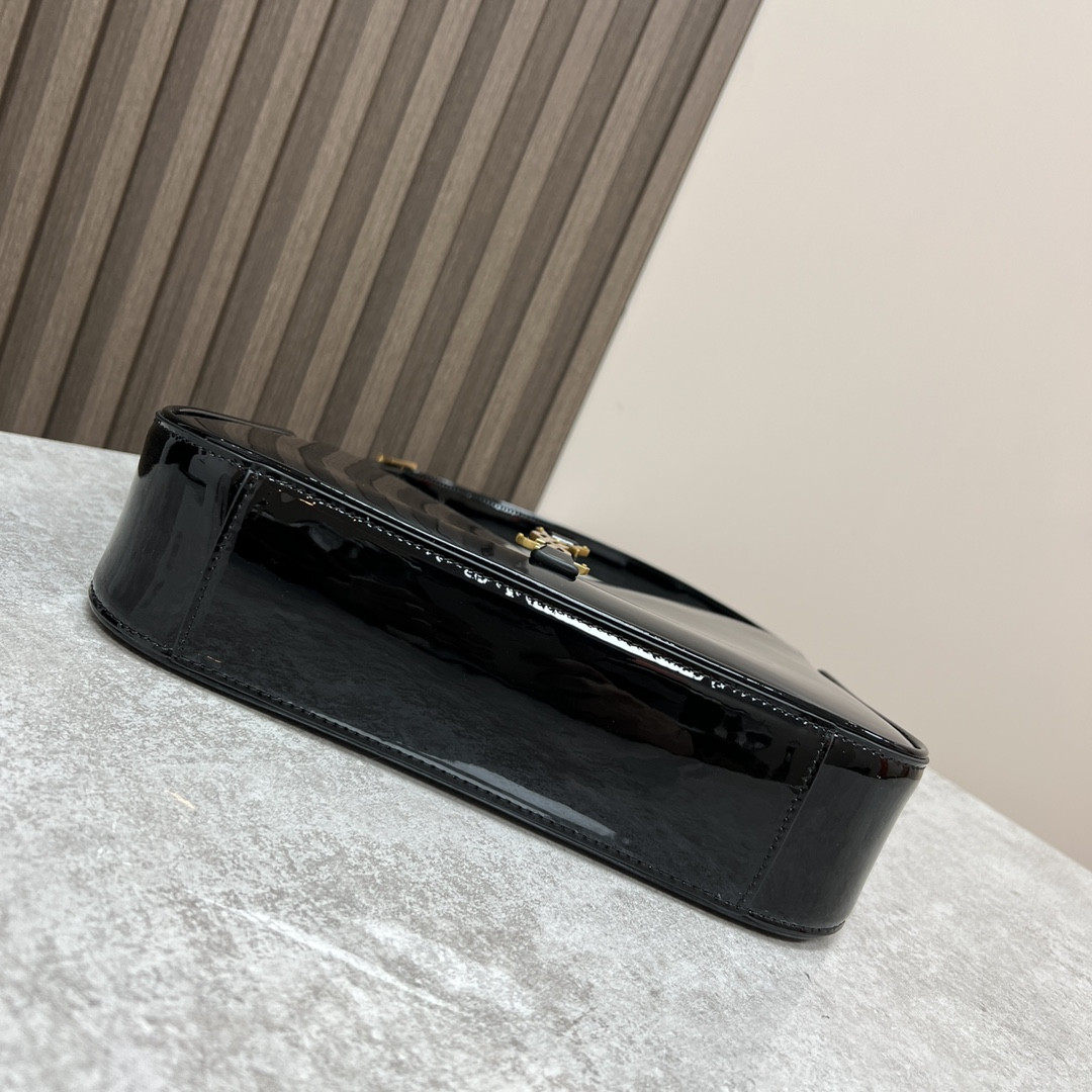 YSL LE 5 À 7 IN SHINY LEATHER BLACK 9 X 6.3 X 2.5 INCHES