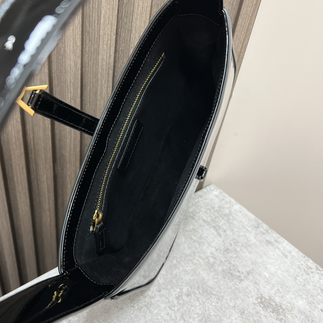 YSL LE 5 À 7 IN SHINY LEATHER BLACK 9 X 6.3 X 2.5 INCHES