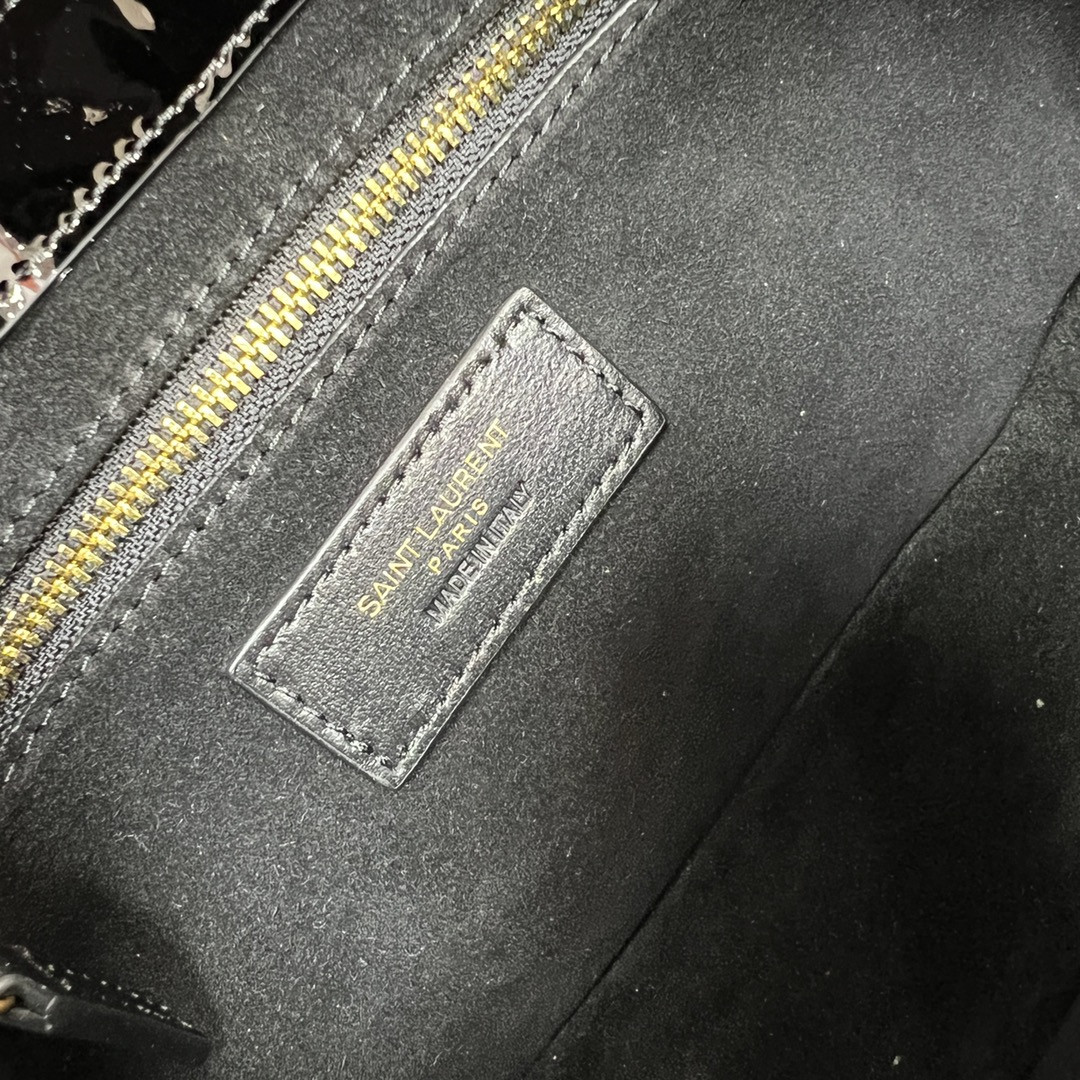 YSL LE 5 À 7 IN SHINY LEATHER BLACK 9 X 6.3 X 2.5 INCHES