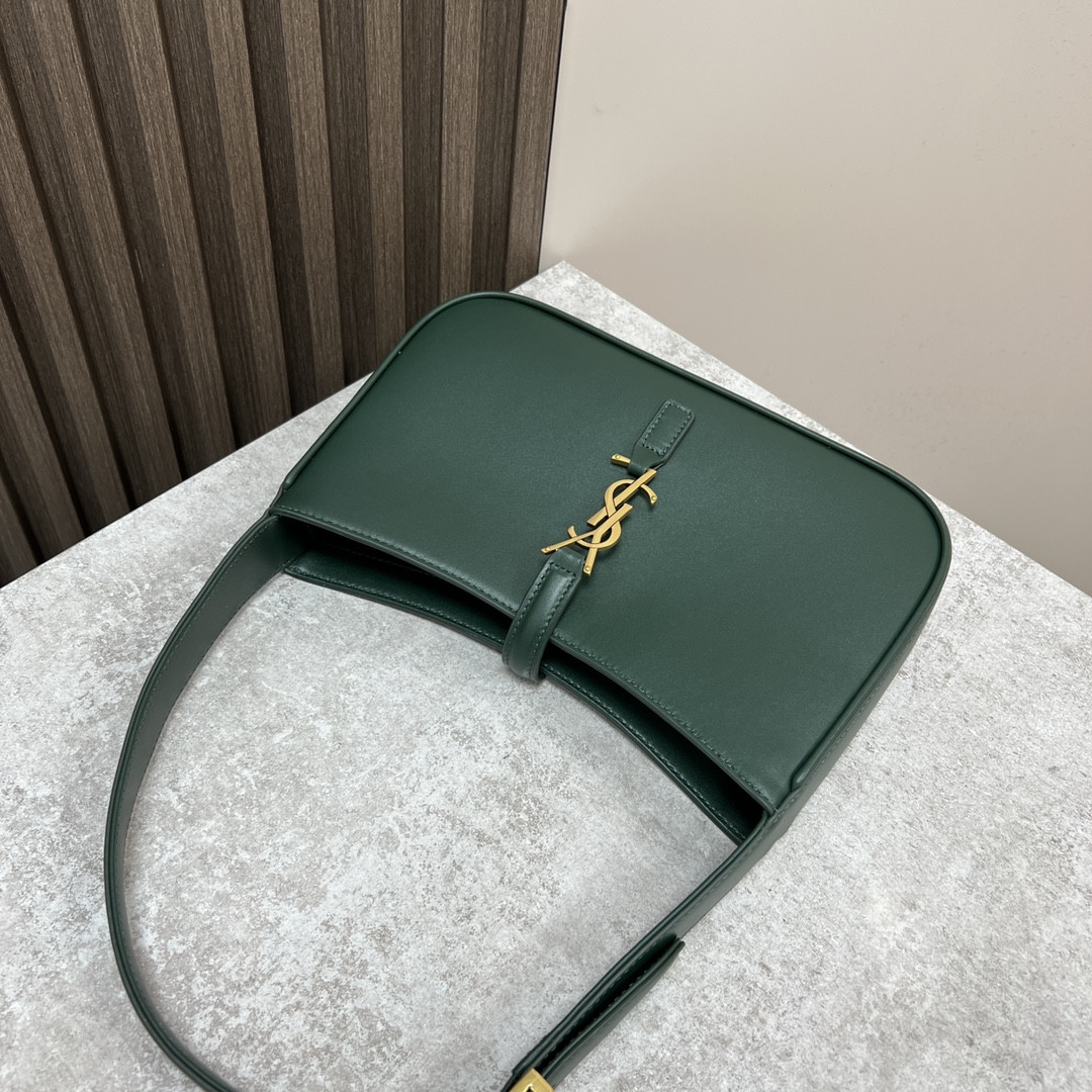 YSL LE 5 À 7 IN SMOOTH LEATHER VERT FONCE 9 X 6.3 X 2.5 INCHES