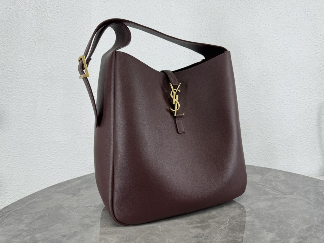 YSL LE 5 À 7 SUPPLE LARGE IN SMOOTH LEATHER DARK RED 11.8" X 11" X 4.3"