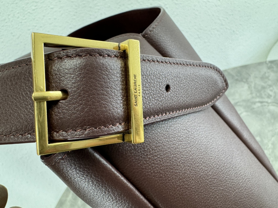 YSL LE 5 À 7 SUPPLE LARGE IN SMOOTH LEATHER DARK RED 11.8" X 11" X 4.3"