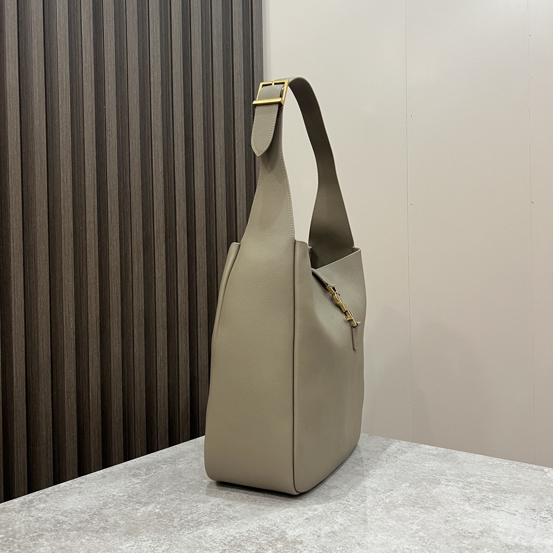 YSL LE 5 À 7 SUPPLE LARGE IN SMOOTH LEATHER LIGHT GRAY 11.8" X 11" X 4.3"