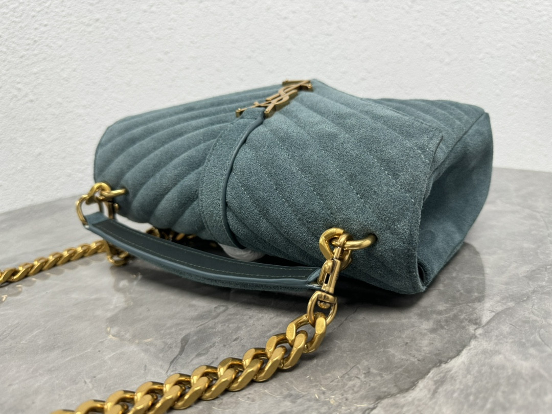 YSL COLLEGE MEDIUM IN QUILTED SUEDE blue 9.4 X 6.6 X 2.5 INCHES