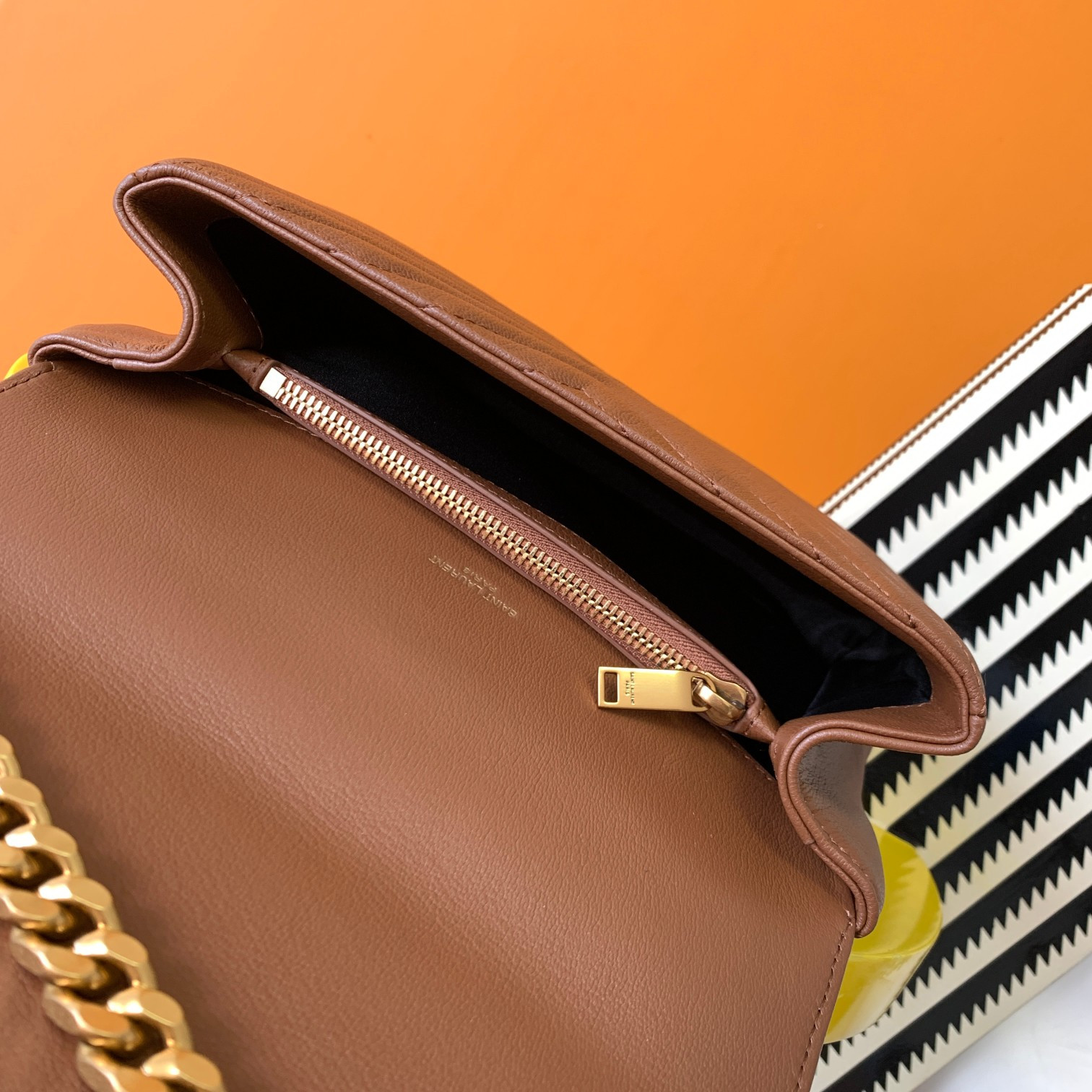 YSL COLLEGE MEDIUM IN QUILTED LEATHER COFFEE 9.4 X 6.6 X 2.5 INCHES