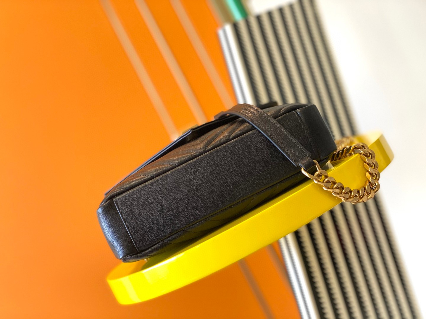 YSL COLLEGE MEDIUM IN QUILTED LEATHER BLACK 9.4 X 6.6 X 2.5 INCHES