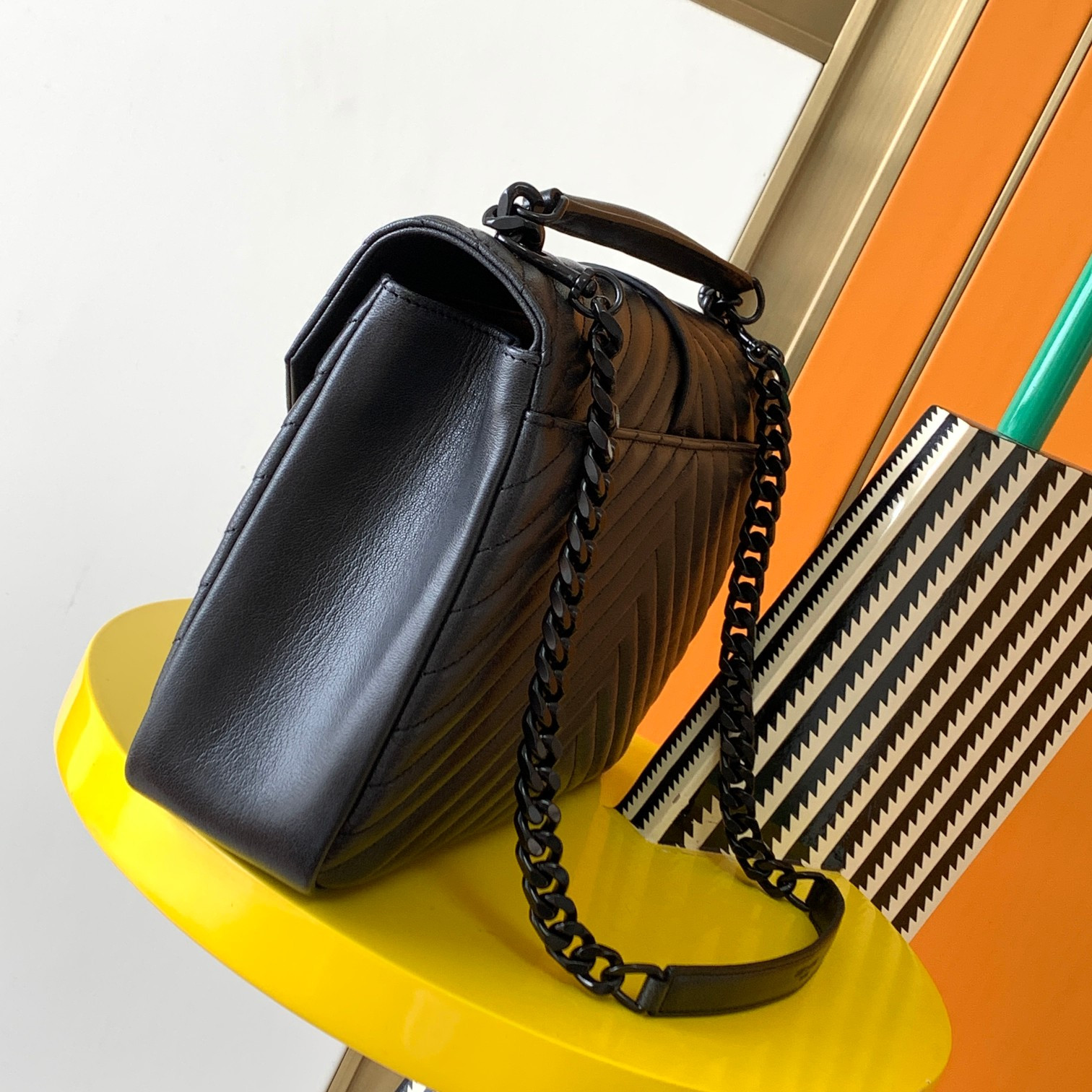 YSL COLLEGE MEDIUM IN QUILTED LEATHER ALL BLACK 9.4 X 6.6 X 2.5 INCHES