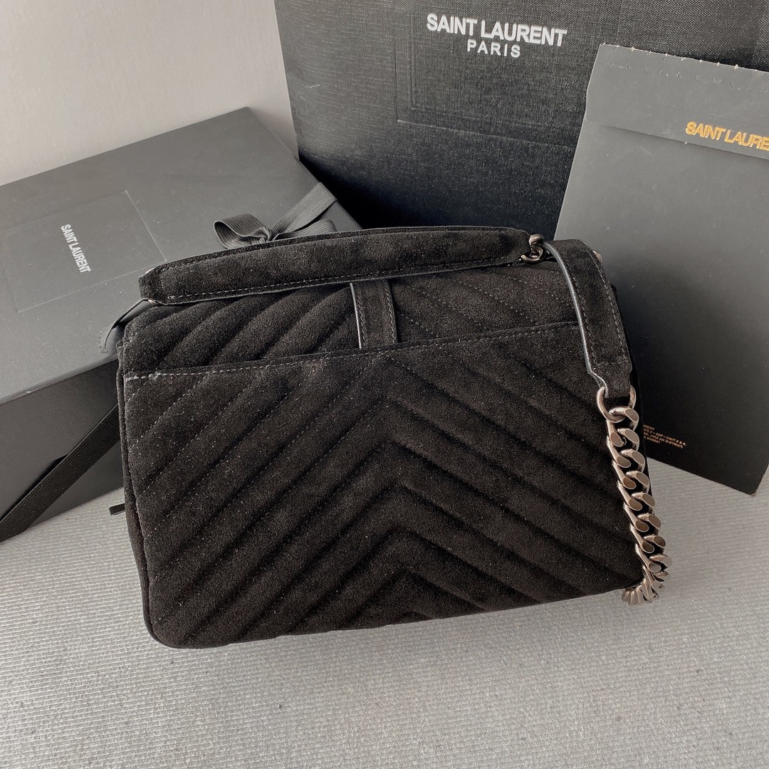 YSL COLLEGE MEDIUM IN QUILTED LEATHER BLACK SILVER 9.4 X 6.6 X 2.5 INCHES