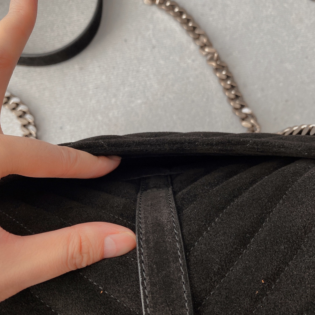 YSL COLLEGE MEDIUM IN QUILTED LEATHER BLACK SILVER 9.4 X 6.6 X 2.5 INCHES