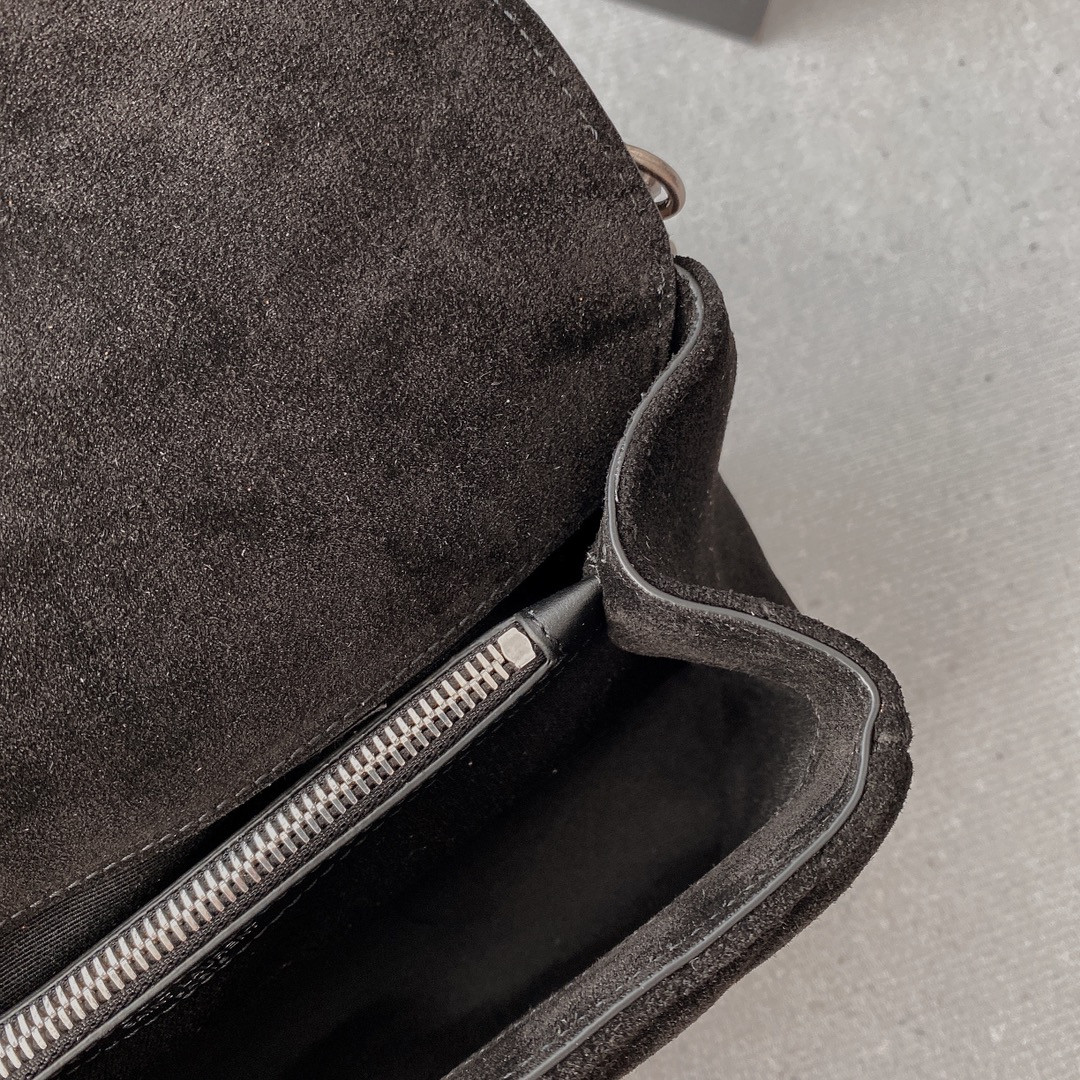 YSL COLLEGE MEDIUM IN QUILTED LEATHER BLACK SILVER 9.4 X 6.6 X 2.5 INCHES