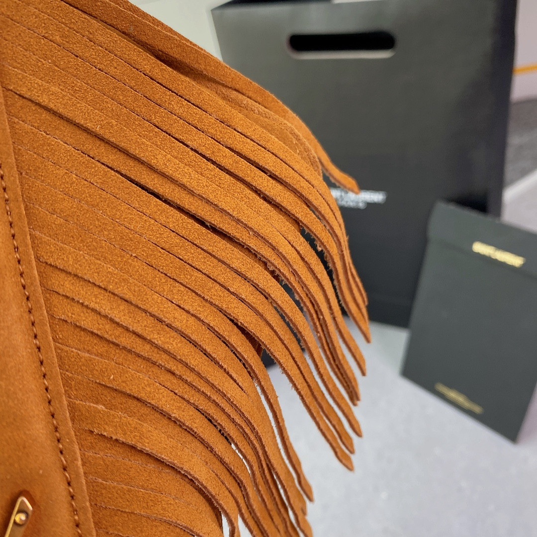 YSL COLLEGE MEDIUM IN QUILTED SUEDE ORANGE 9.4 X 6.6 X 2.5 INCHES