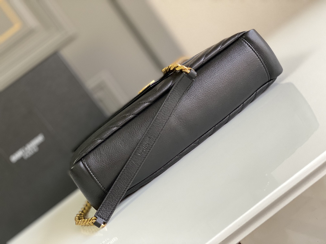 YSL COLLEGE LARGE IN QUILTED LEATHER BLACK GOLD 32X21X8 CM