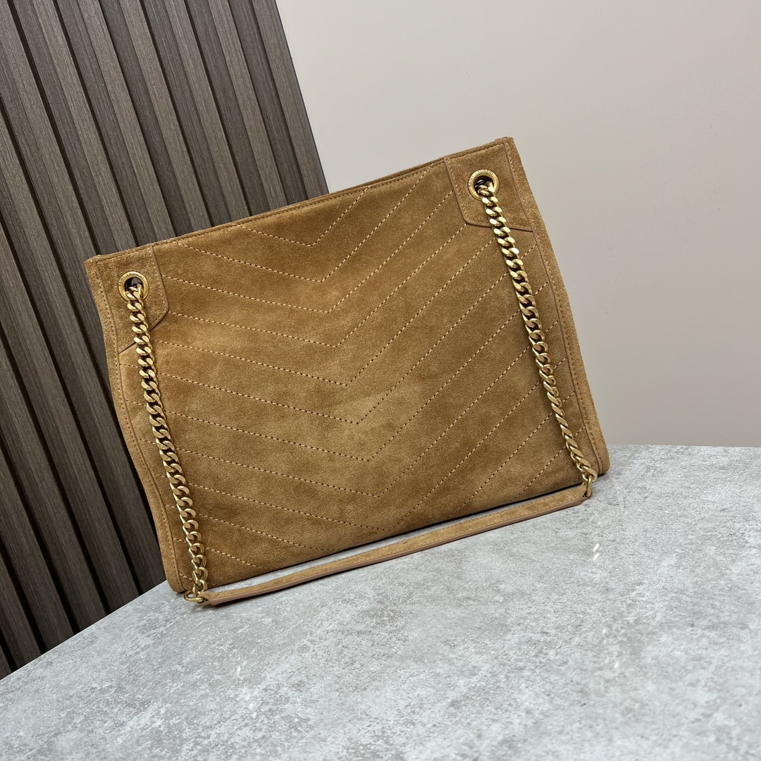 YSL NIKI MEDIUM SHOPPING IN SUEDE BROWN 12.9 X 10.6 X 4.5 INCHES