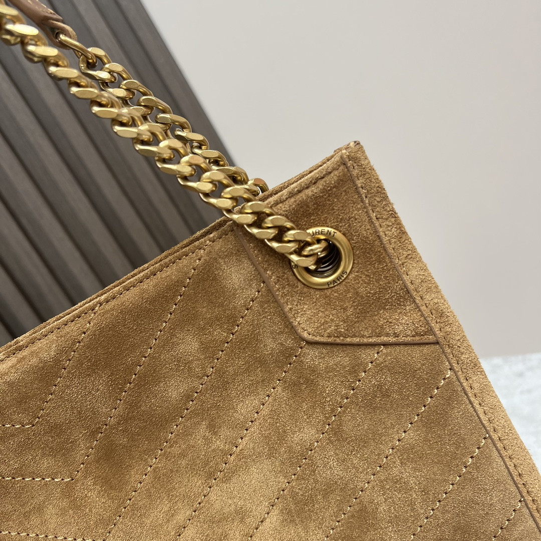 YSL NIKI MEDIUM SHOPPING IN SUEDE BROWN 12.9 X 10.6 X 4.5 INCHES