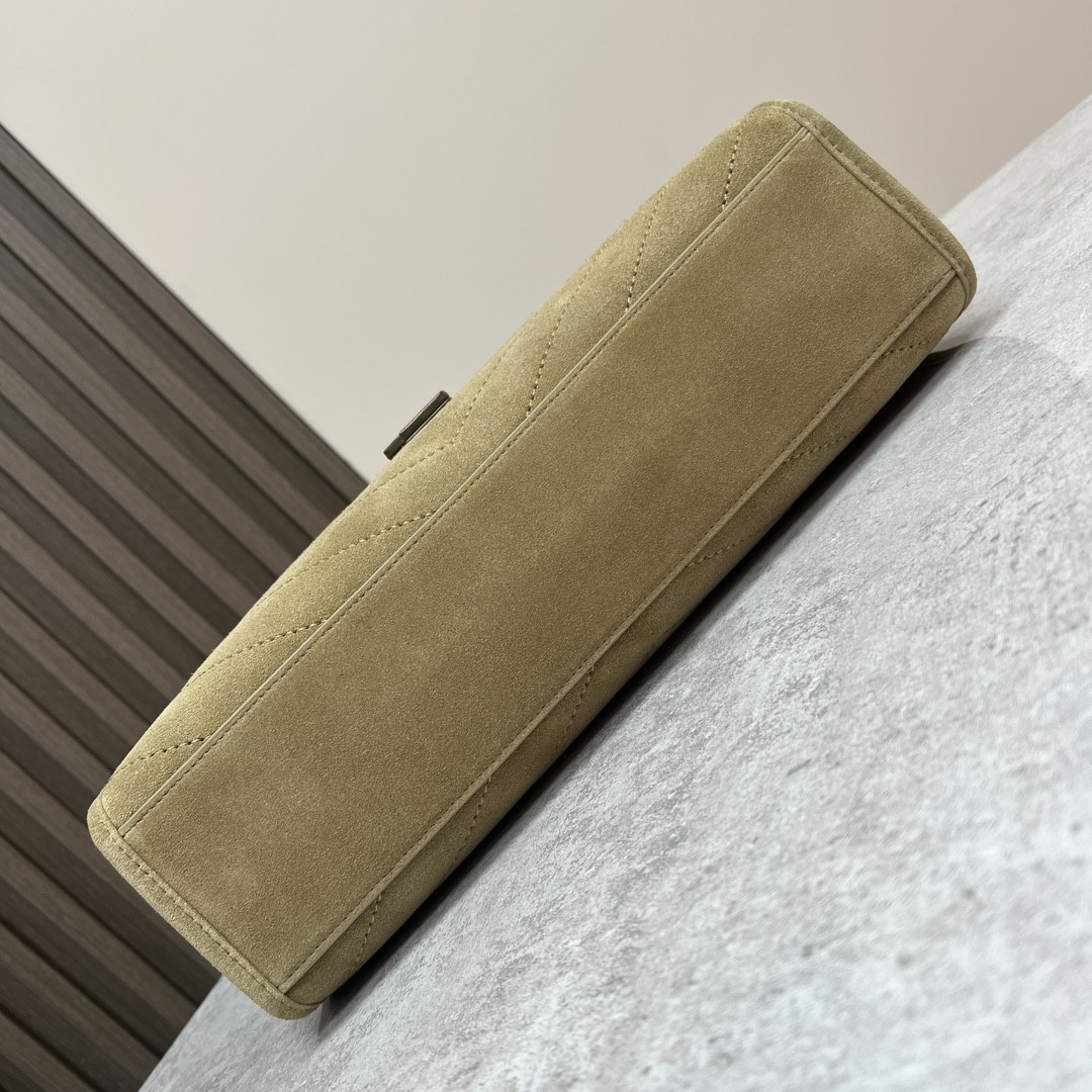 YSL NIKI MEDIUM SHOPPING IN SUEDE BARLEY GREEN 12.9 X 10.6 X 4.5 INCHES