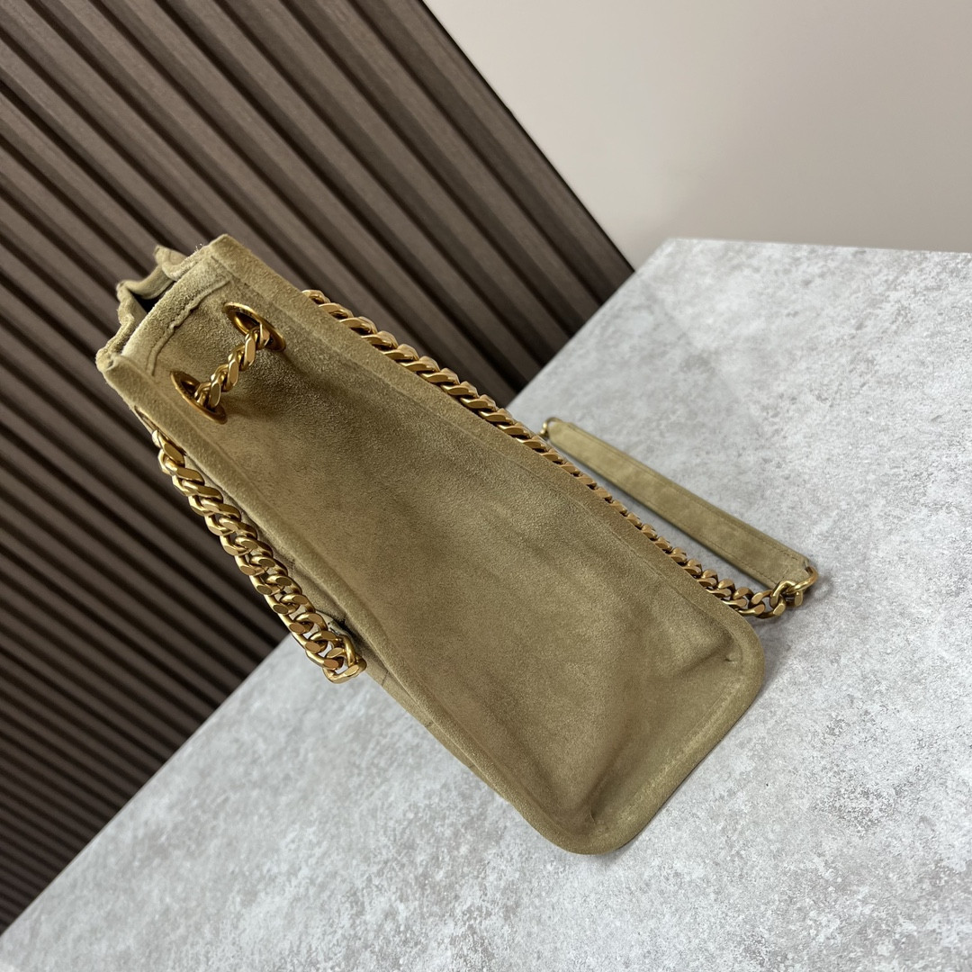 YSL NIKI MEDIUM SHOPPING IN SUEDE BARLEY GREEN 12.9 X 10.6 X 4.5 INCHES