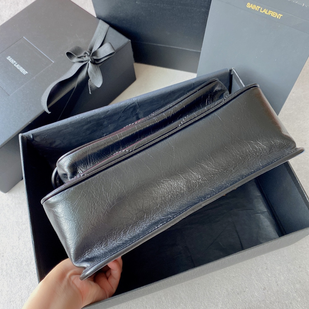 YSL NIKI MEDIUM IN VINTAGE LEATHER BLACK 11 X 7.8 X 3.3 INCHES