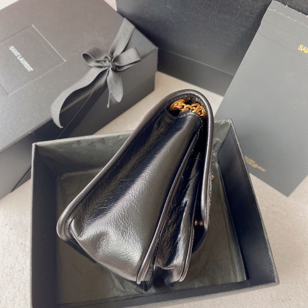 YSL NIKI BABY IN VINTAGE LEATHER NOIR 8.2 X 6 X 2.9 INCHES