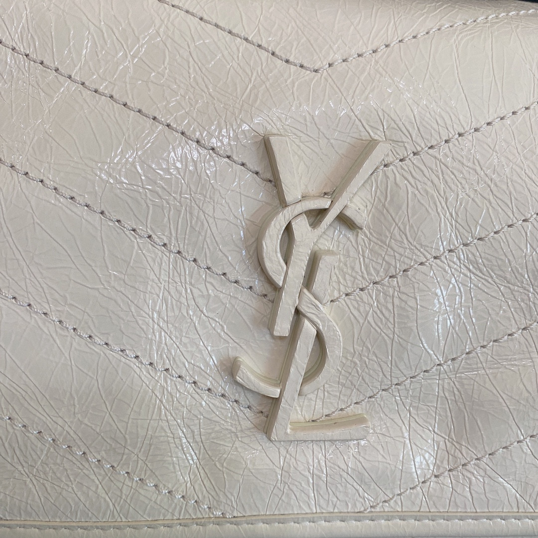 YSL NIKI MEDIUM IN VINTAGE LEATHER WHITE 11 X 7.8 X 3.3 INCHES