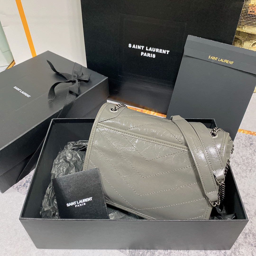 YSL NIKI BABY IN VINTAGE LEATHER STORM 8.2 X 6 X 2.9 INCHES