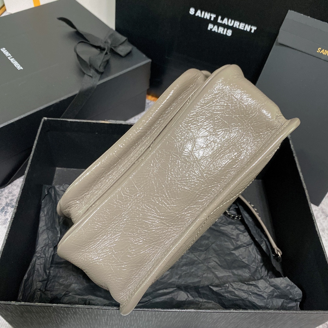 YSL NIKI BABY IN VINTAGE LEATHER LIGHT GRAY 8.2 X 6 X 2.9 INCHES