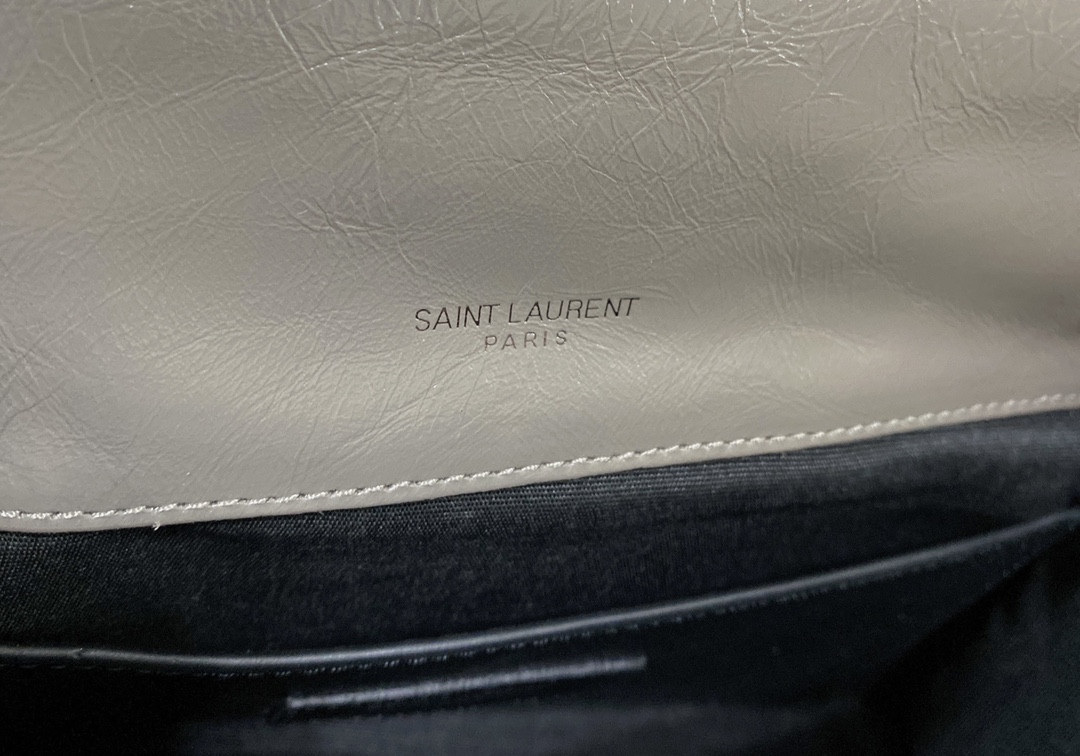 YSL NIKI BABY IN VINTAGE LEATHER LIGHT GRAY 8.2 X 6 X 2.9 INCHES