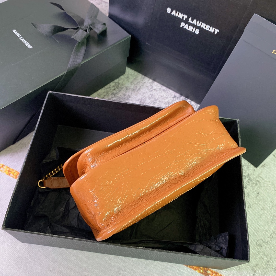 YSL NIKI BABY IN VINTAGE LEATHER LIGHT CARAMEL 8.2 X 6 X 2.9 INCHES