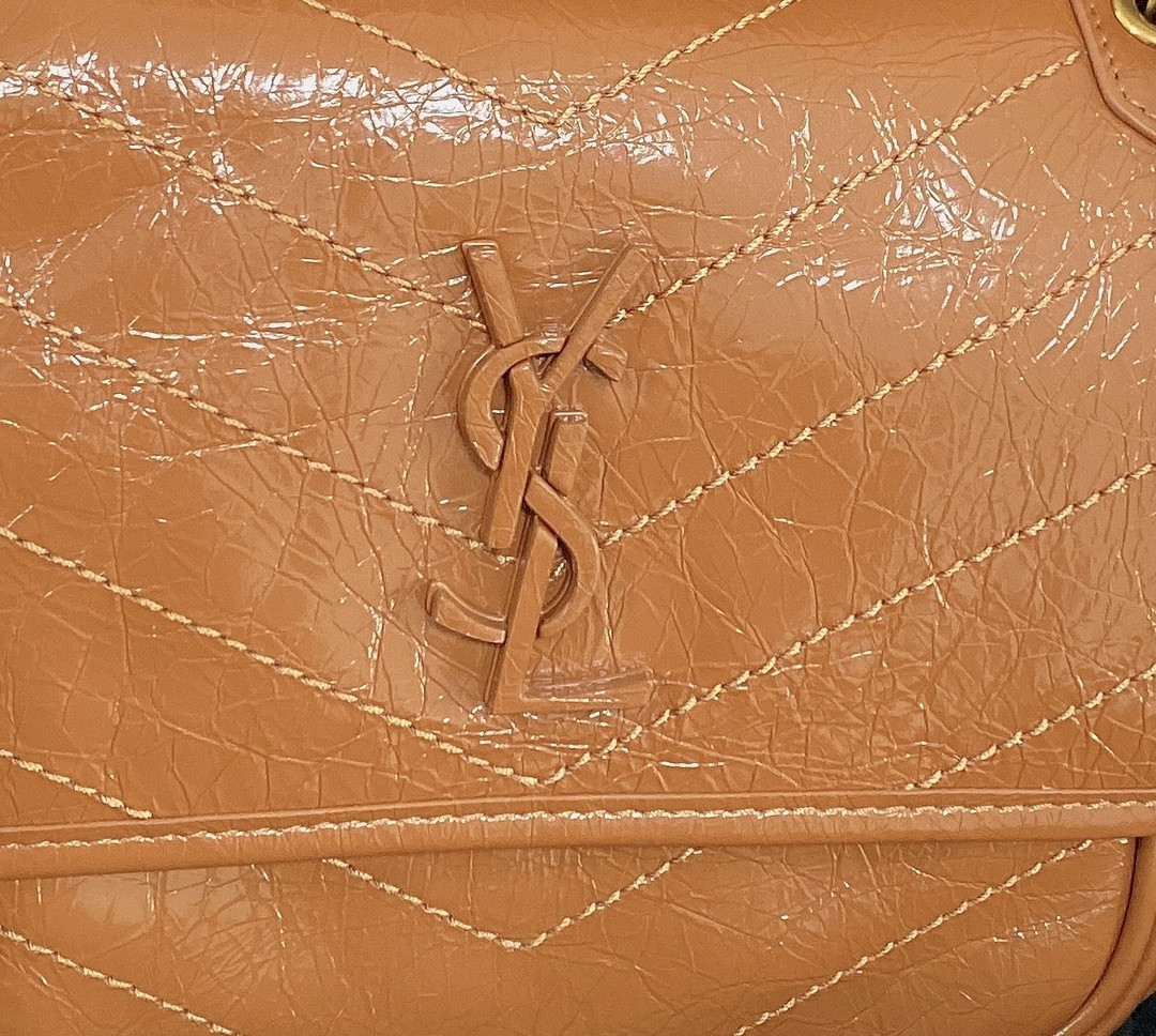 YSL NIKI BABY IN VINTAGE LEATHER LIGHT CARAMEL 8.2 X 6 X 2.9 INCHES