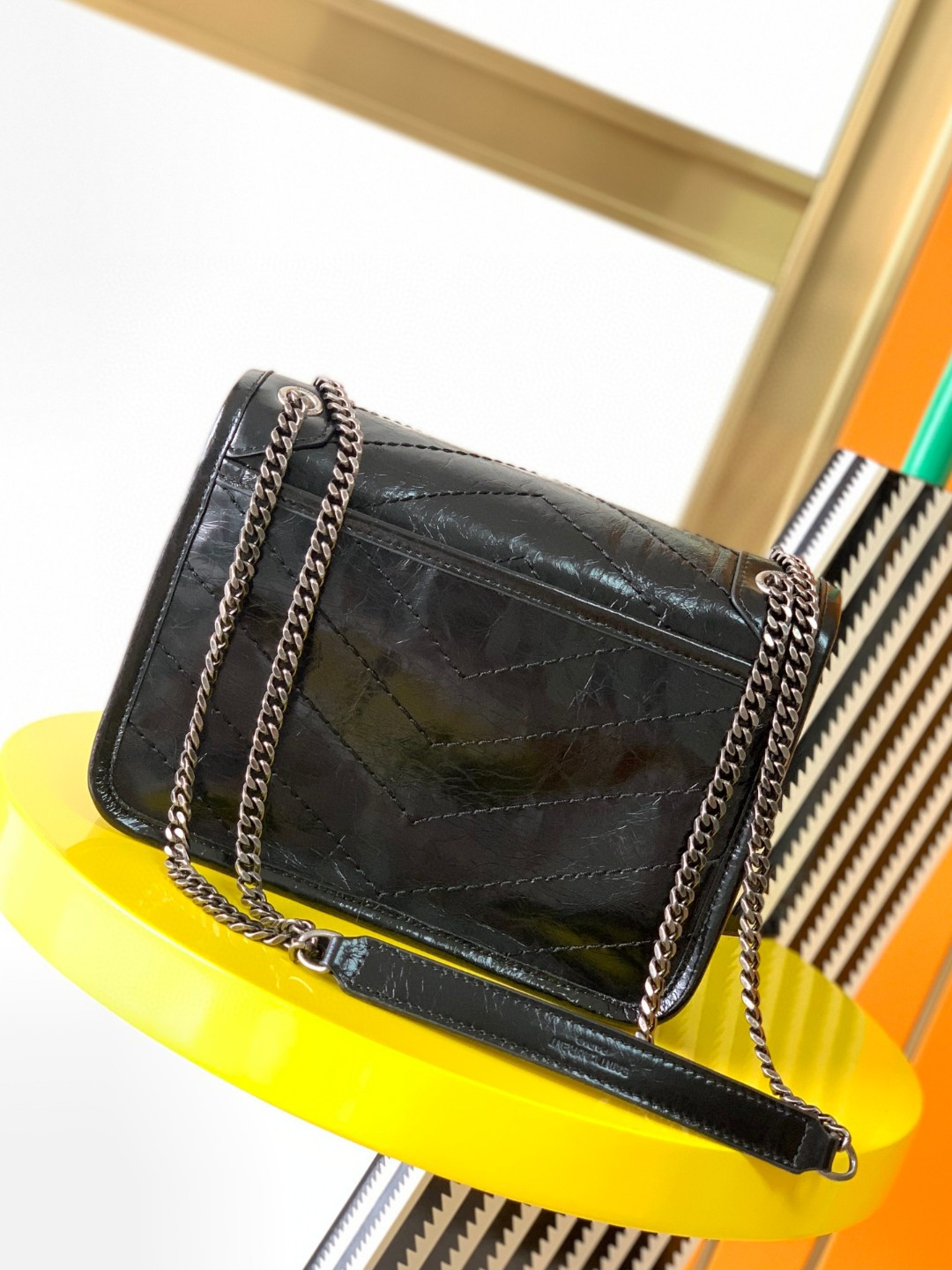 YSL NIKI BABY IN VINTAGE LEATHER BLACK 21x16x7.5cm