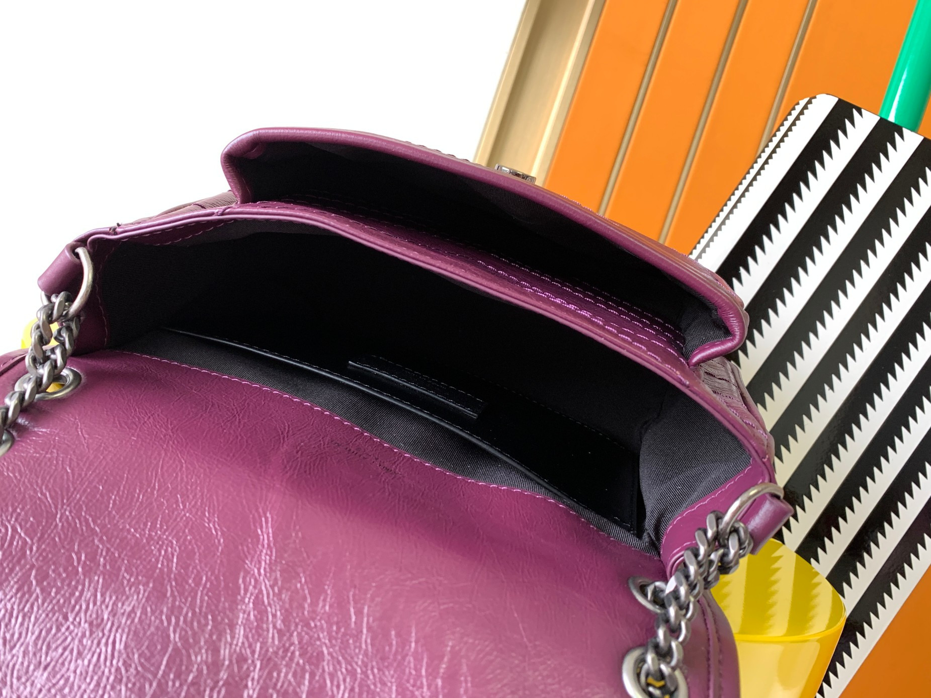 YSL NIKI BABY IN VINTAGE LEATHER PURPLE 8.2 X 6 X 2.9 INCHES