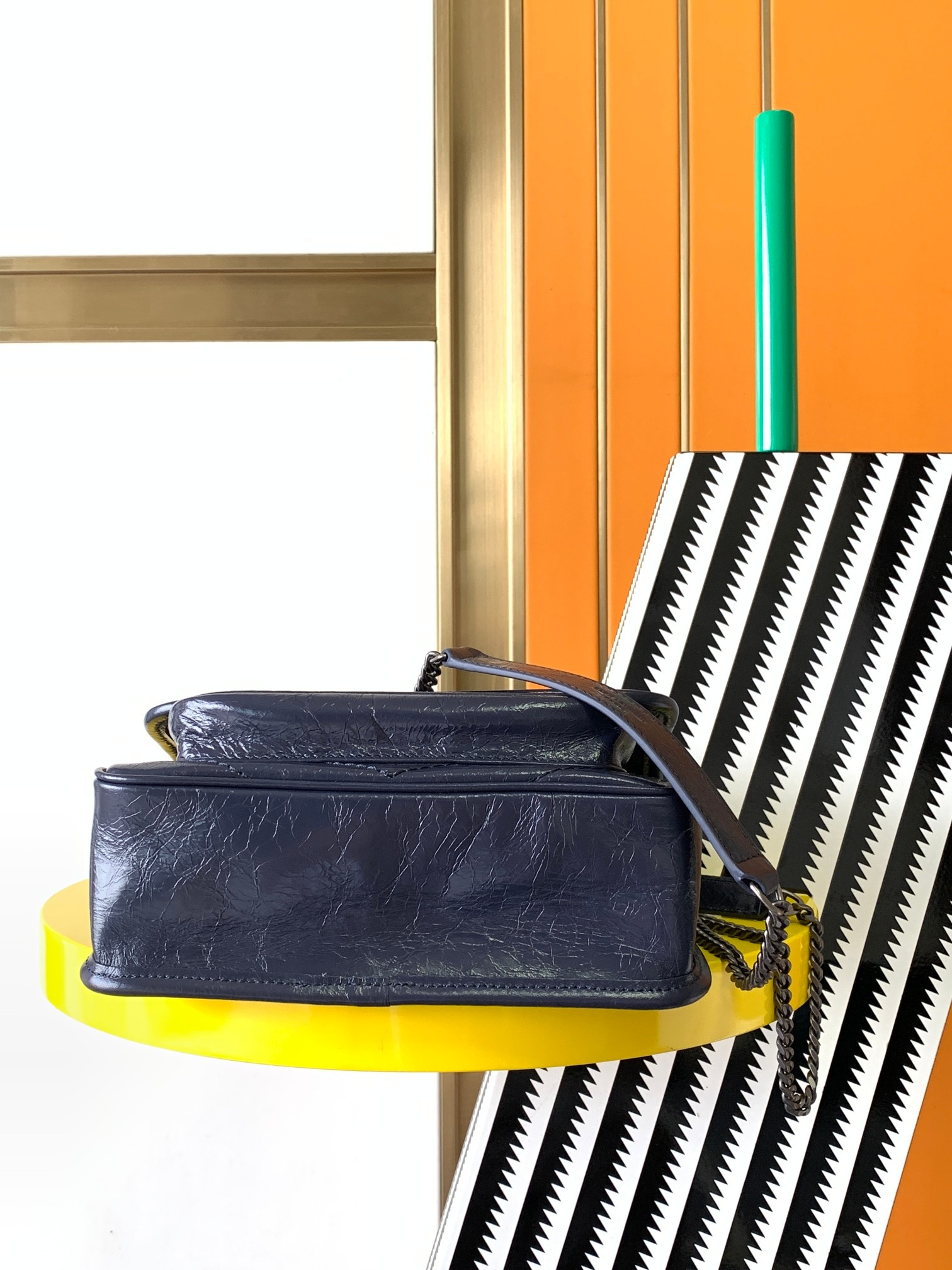 YSL NIKI BABY IN VINTAGE LEATHER NAVY 8.2 X 6 X 2.9 INCHES