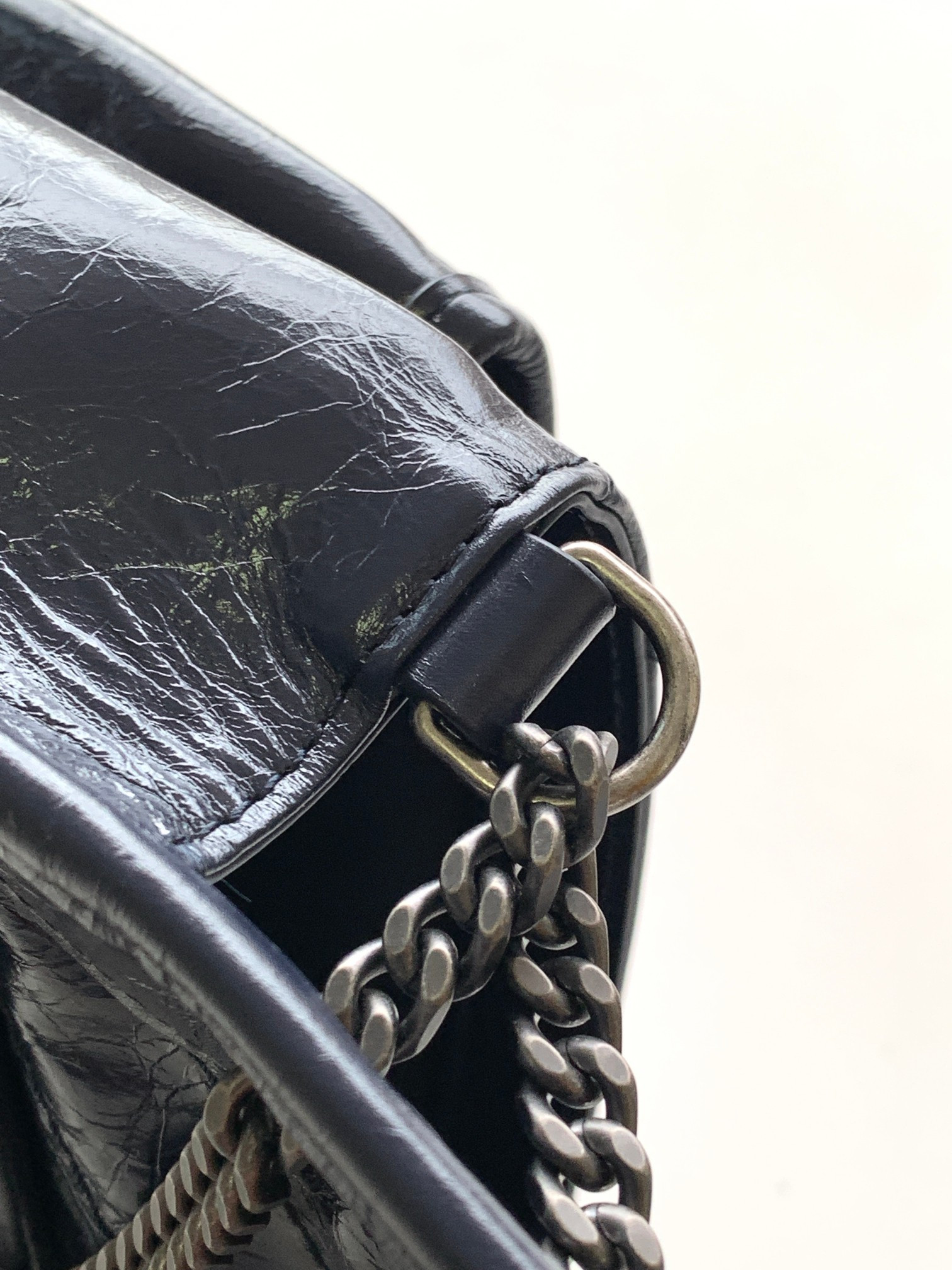 YSL NIKI BABY IN VINTAGE LEATHER NAVY 8.2 X 6 X 2.9 INCHES