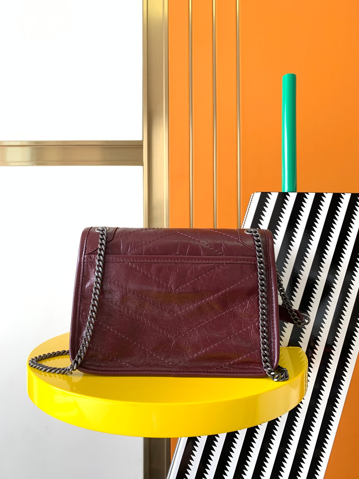 YSL NIKI BABY IN VINTAGE LEATHER Claret 8.2 X 6 X 2.9 INCHES