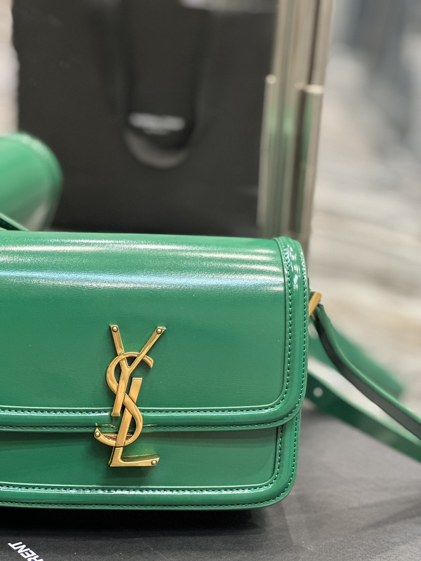 YSL SOLFERINO SMALL SATCHEL IN BOX SAINT LAURENT GREEN 7.4 X 5.1 X 1.9 INCHES